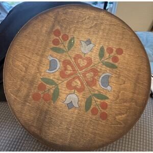 Vintage Hand Painted Folk Box Round Cheese Box Stash Trinkets Shaker Secrets